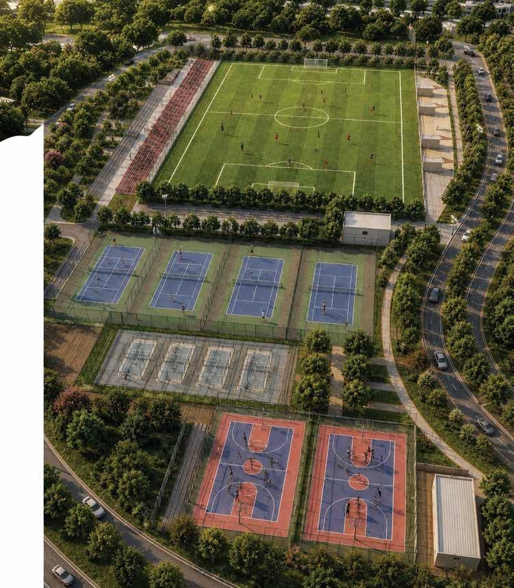 Aerial view of football, tennis and pickleball courts